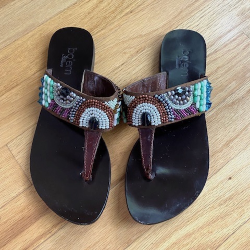 Bo'em Allure Leather Sandals with Pearls and Beads